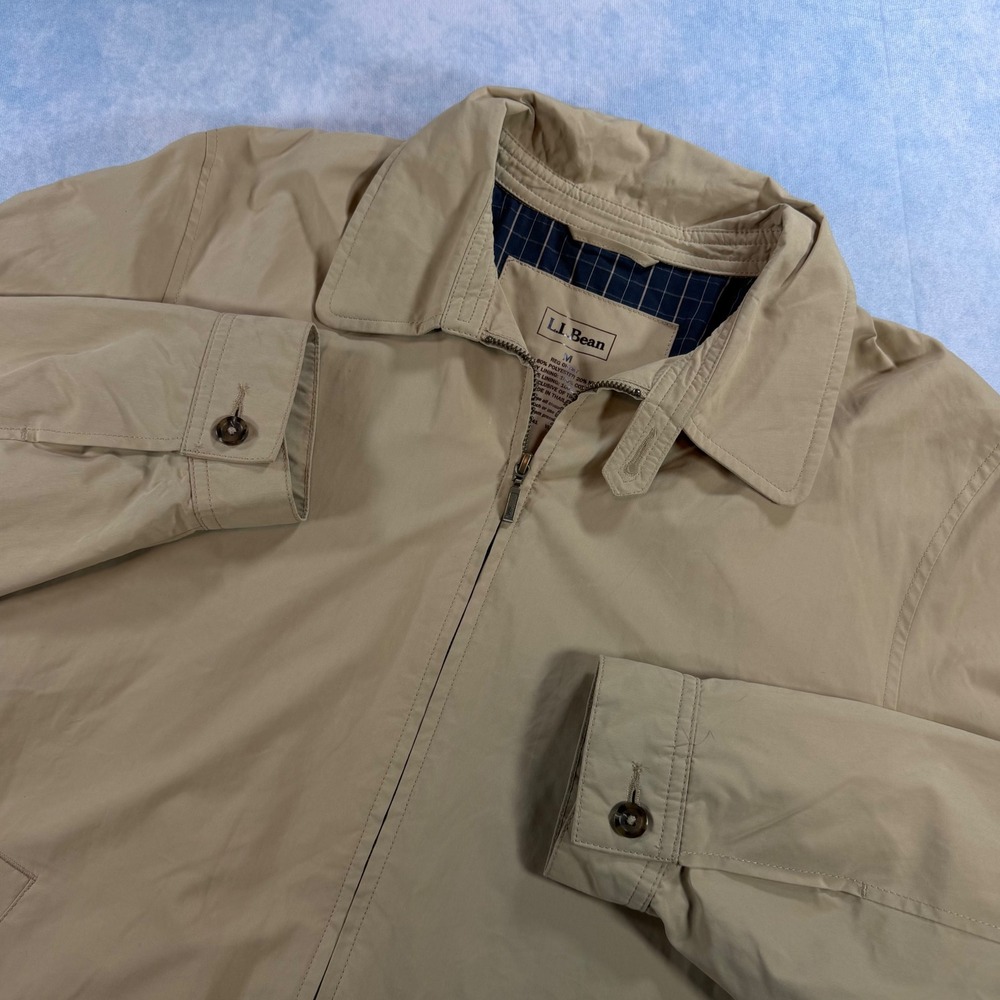 L.L. Bean Harrington Jacket Mens M Tan Plaid Lined Full Zip OHYM7 Bomber